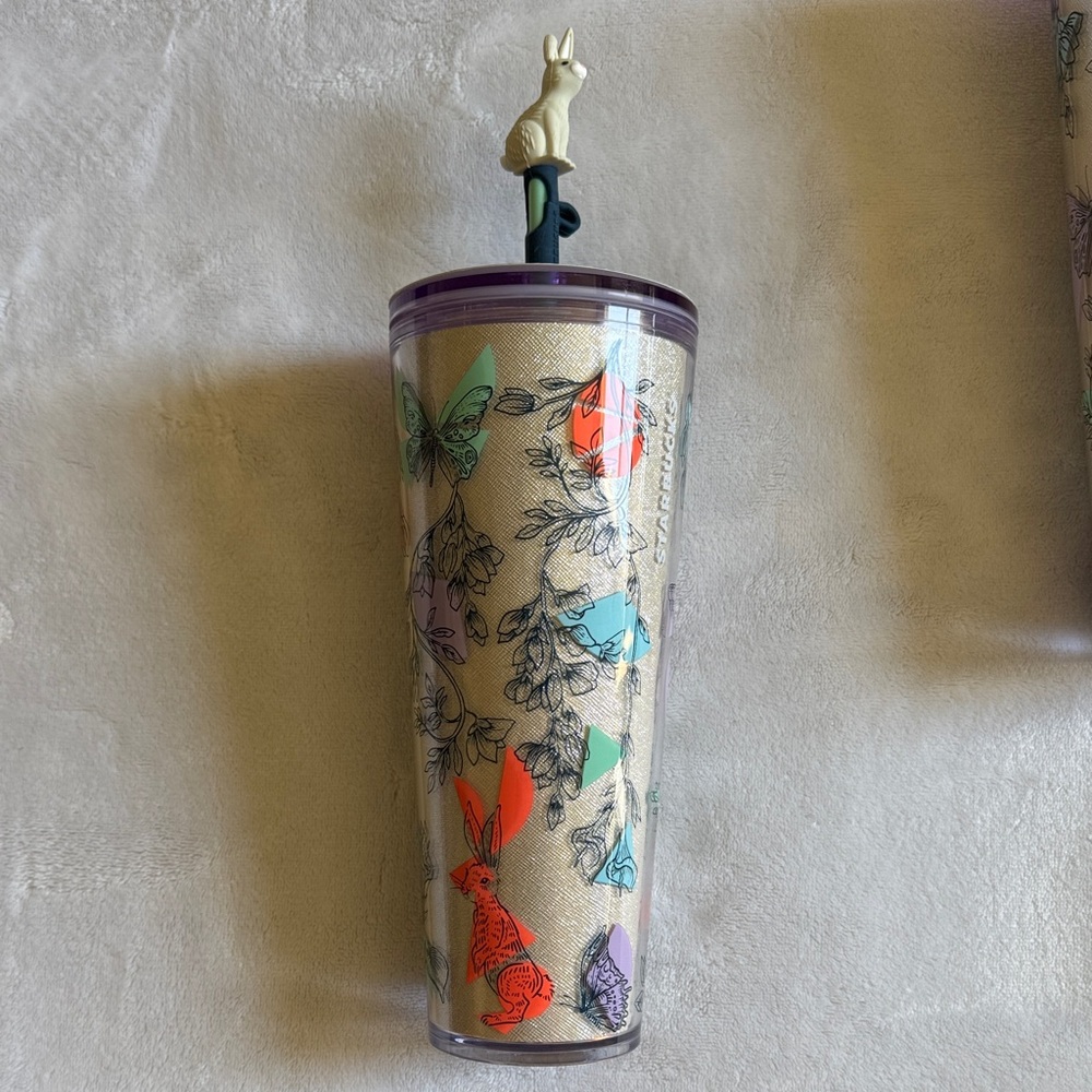 Starbucks Easter Bunny Tumbler, Purple Lid and sparkly Animal Design.